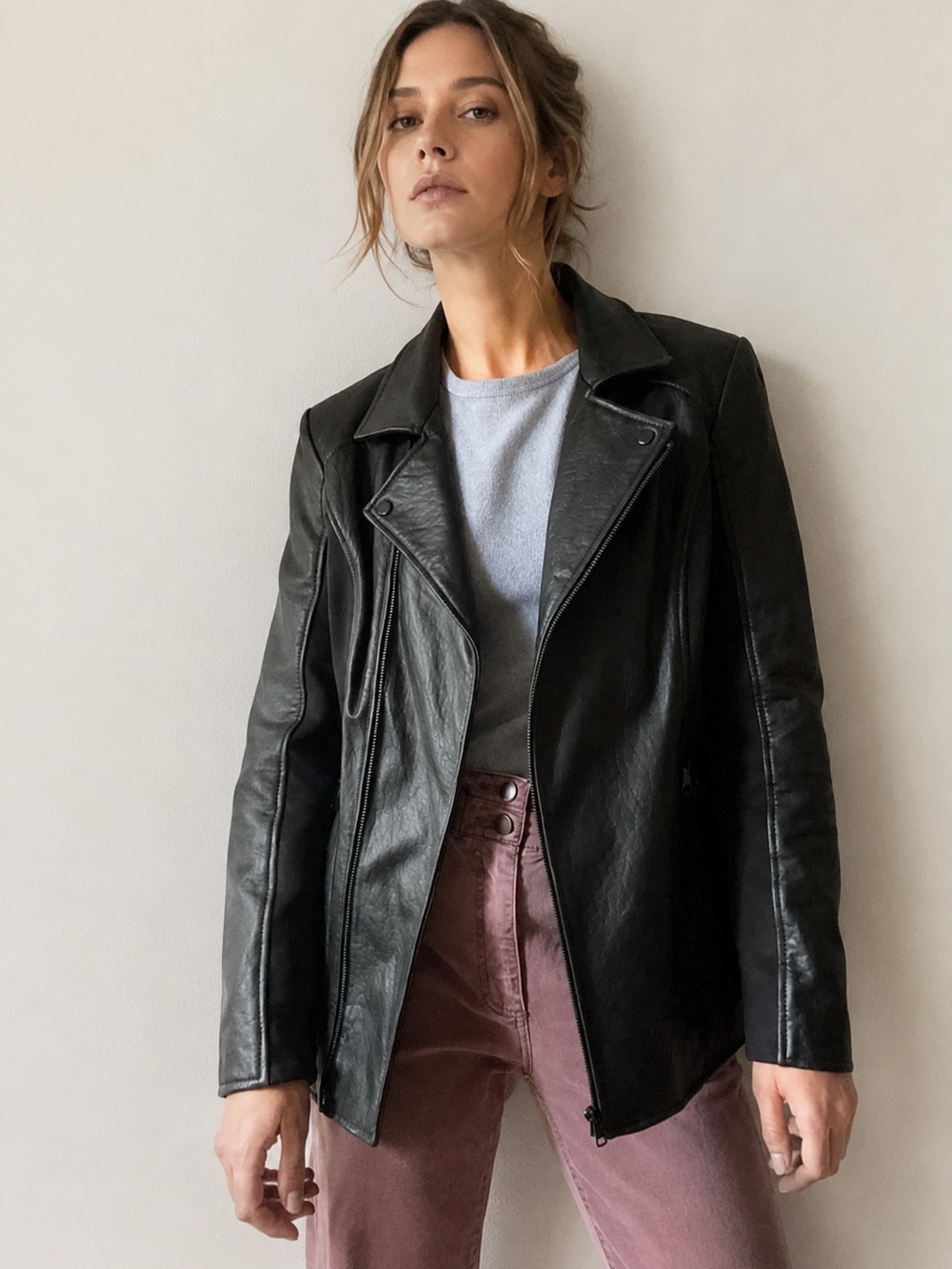 Women’s Marc New York Andrew Marc Black Lambskin Mixed Media Coat Size Medium